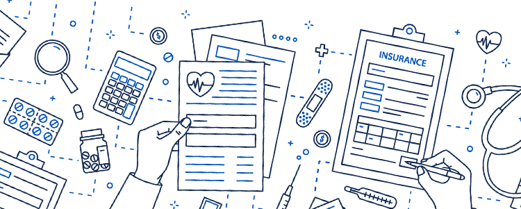 illustration of various healthcare and insurance items